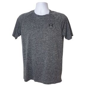 Under Armour Mens UA Tech Tee S Gray Heathered HeatGear Athletic Sporty Loose